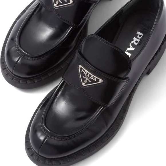 Prada Shoes - PRADA BLACK BRUSHED LEATHER LOAFERS - 40
